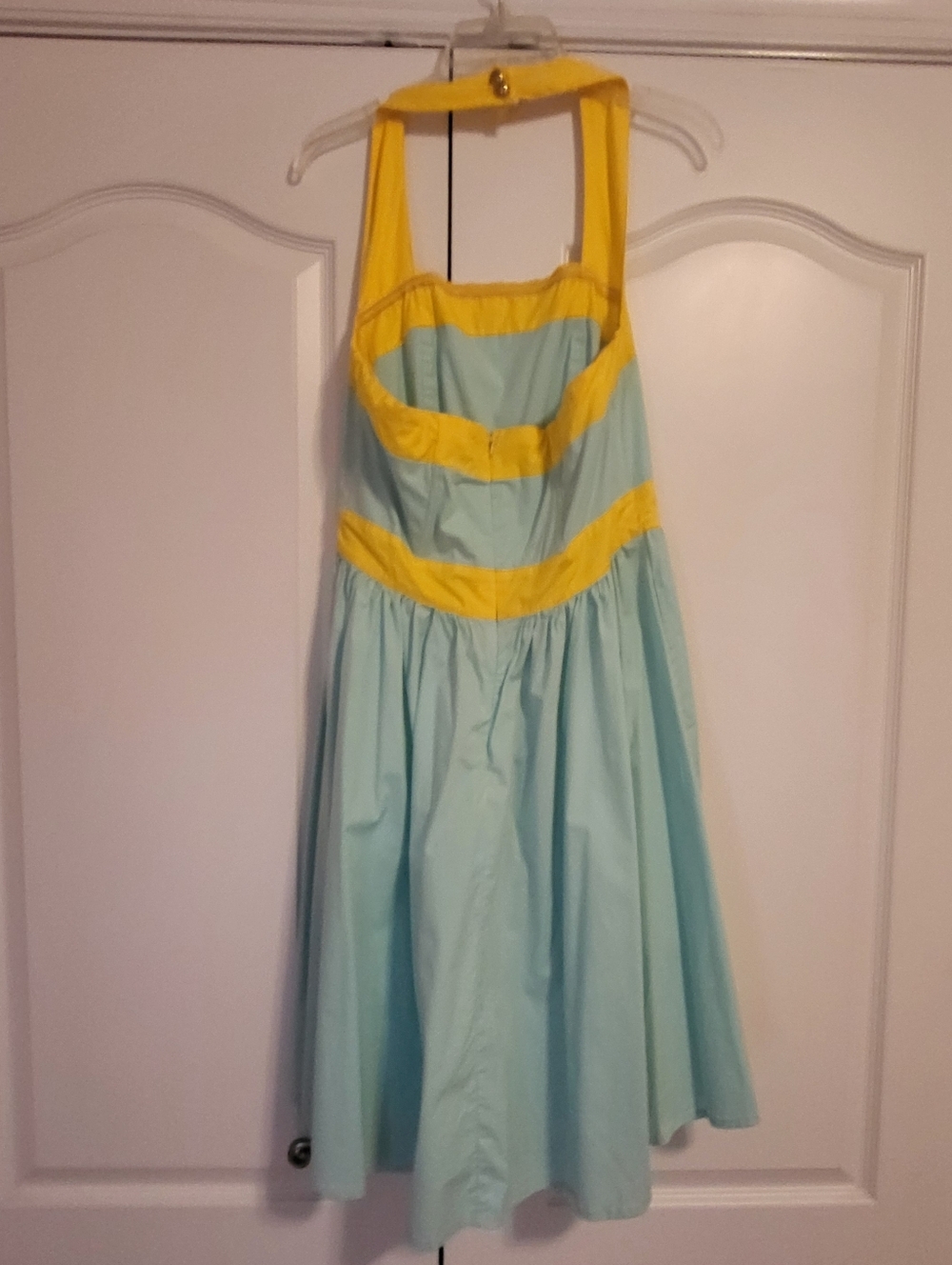 eShakti Yellow and Teal Halter Dress - Picture 4 of 6